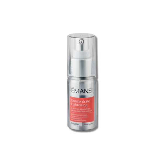 EMANSI Концентрат: мощное осветление пигментных пятен с альфа-арбутином и этил-аскорбиновой кислотой. Ровный тон, сияние, антиоксидантная защита.