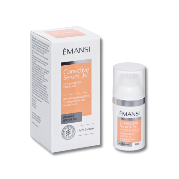 EMANSI Корректирующая сыворотка 3*1, 30мл. От акне, жирности, постакне. С салициловой, азелаиновой к-той, ниацинамидом, цинком.