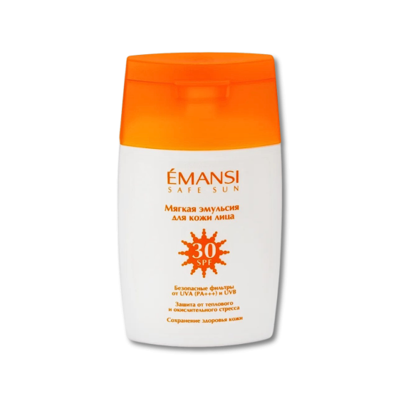 EMANSI Мягкая эмульсия для лица SPF30, 50мл. UVA/UVB защита. От фотостарения, пигментации. Легкая, без белых следов. Идеальна под макияж