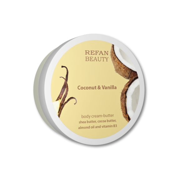 Refan Масло для тела "Кокос и ваниль" 200мл. Питает, увлажняет, смягчает. Для массажа. Для всех типов кожи. Мягкость, сияние.